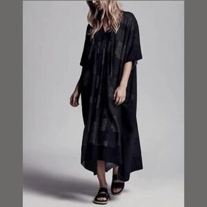 James Perse Black Patterned Oversized V-Neck Maxi Coverup